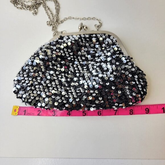 Silver Sequin Clutch Purse Evening Glitter Cocktail Purse Black Crossbody Clutch - Picture 12 of 12